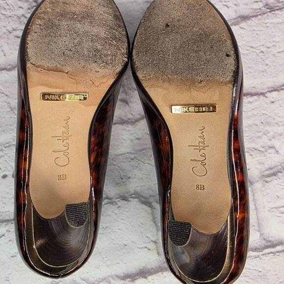 Cole Haan Womens Carma Peep Toe Heels Sz 8 B Patent Leather Tortoise Air Sole - Picture 11 of 14